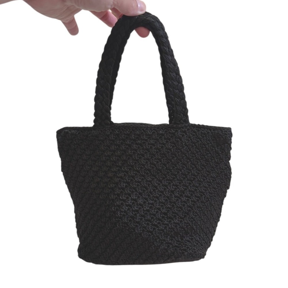 The Sak Black Hand-Crochet Mini Tote Bag OS Y2K Boho Chic Cottagecore Retro 90s